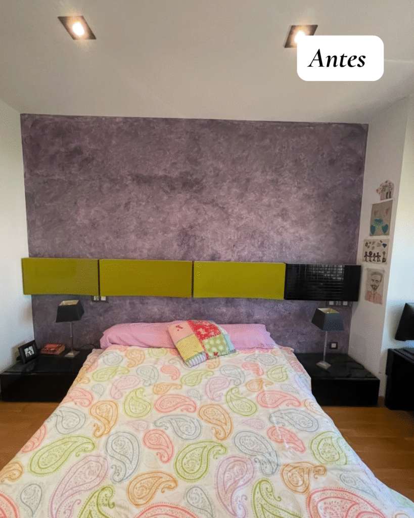 Zona de cabecero antes de reformar un dormitorio en Castellón