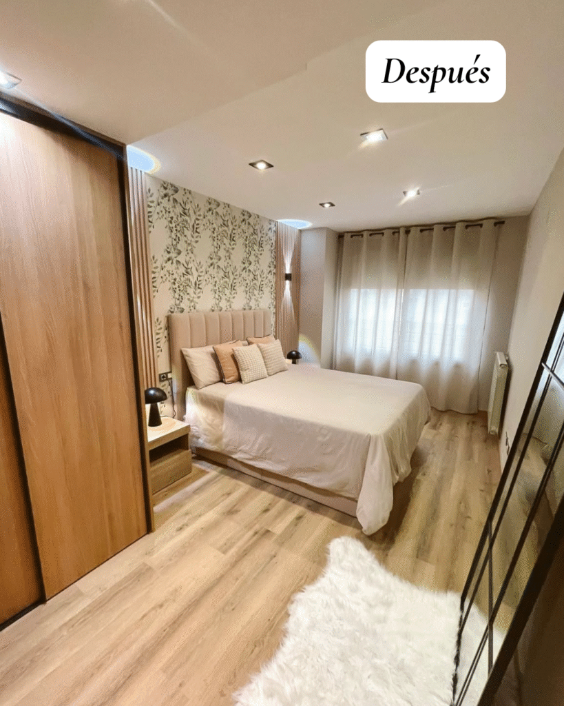 Habitación de matrimonio reformada en Castellón con efecto hotel de lujo